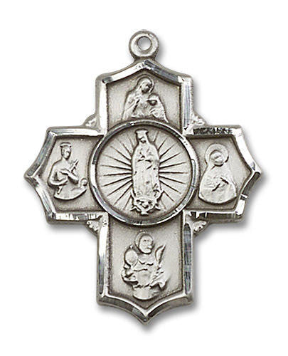Large Our Lady of Guadalupe Motherhood 5-Way Medal - Sterling Silver 1 1/4 x 1 Pendant 5708SS