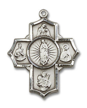Large Our Lady of Guadalupe Motherhood 5-Way Medal - Sterling Silver 1 1/4" x 1" Pendant (5708SS)