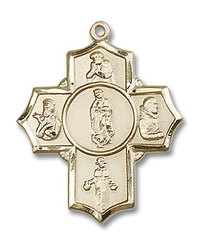 Large Our Lady of Guadalupe Multi-Saint 5-Way Medal - 14kt Gold 1 1/4 x 1 Pendant 5705