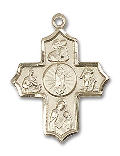 Large Our Lady of Guadalupe Multi-Saint 5-Way Medal - 14kt Gold 1 x 3/4 Pendant 5713SS