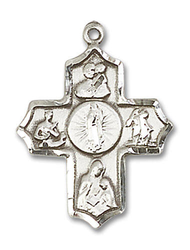 Large Our Lady of Guadalupe Multi-Saint 5-Way Medal - Sterling Silver 1 x 3/4 Pendant 5713SS