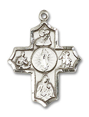 Large Our Lady of Guadalupe Multi-Saint 5-Way Medal - Sterling Silver 1" x 3/4" Pendant (5713SS)