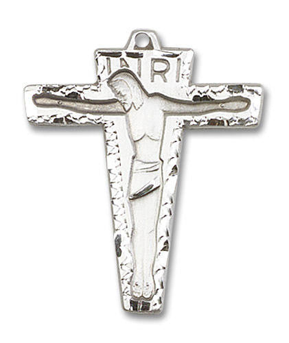 Large Primative Crucifix Pendant - Sterling Silver 1 1/8 x 7/8 0661SS