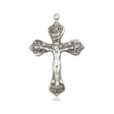 Large Rose Crucifix Pendant - Sterling Silver 1" x 5/8" (0662SS)
