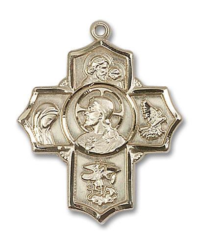 Large Sacred Heart 5-Way Medal - 14kt Gold 1 1/4 x 1 Pendant 5716