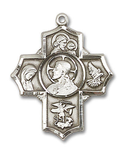 Large Sacred Heart 5-Way Medal - Sterling Silver 1 1/4 x 1 Pendant 5716SS
