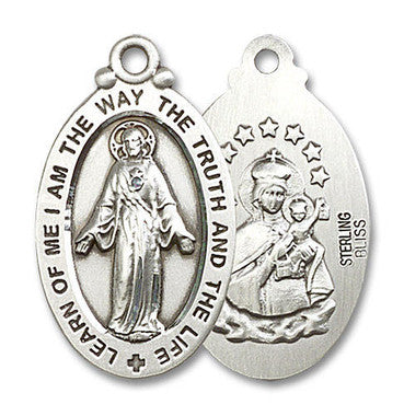 Large Scapular Medal - Sterling Silver 1 1/8" x 5/8" Oval Pendant (4145SSS)