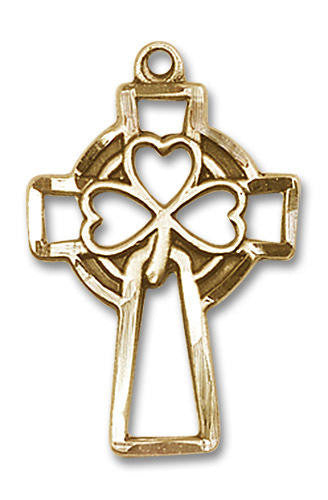 Large Shamrock Cross Pendant - 14kt Gold 1 x 5/8 5999
