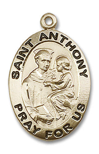 Large St Anthony Medal - 14kt Gold 1 x 5/8 Oval Pendant 4021