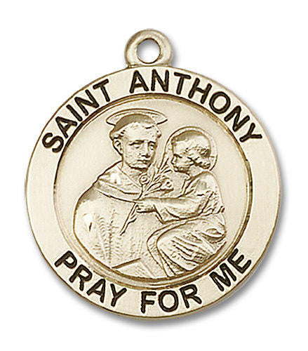 Large St Anthony Medal - 14kt Gold 1 x 7/8 Round Pendant 4076