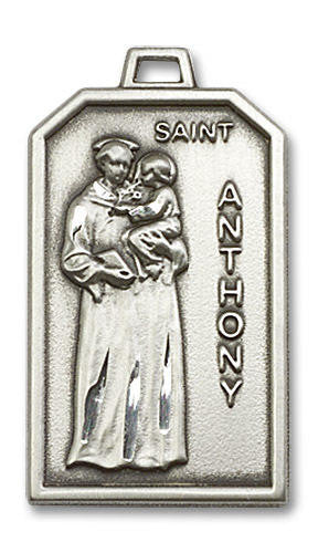 Large St Anthony Medal - Sterling Silver 1 1/8 x 5/8 Rectangular Pendant 5723SS