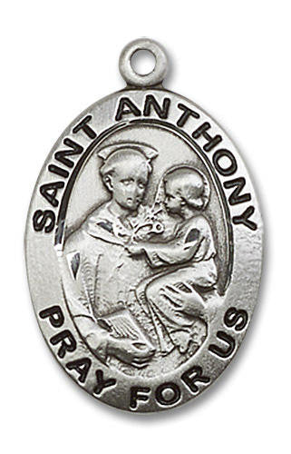 Large St Anthony Medal - Sterling Silver 1 x 5/8 Oval Pendant 4021SS