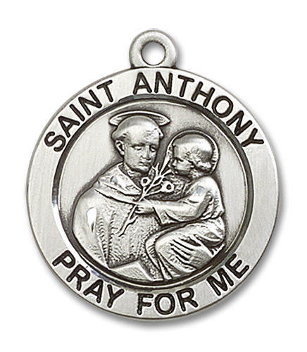 Large St Anthony Medal - Sterling Silver 1 x 7/8 Round Pendant 4076SS