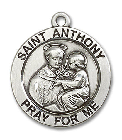 Large St Anthony Medal - Sterling Silver 1 x 7/8 Round Pendant 4076SS