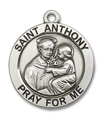 Large St. Anthony Medal - Sterling Silver 1" x 7/8" Round Pendant (4076SS)