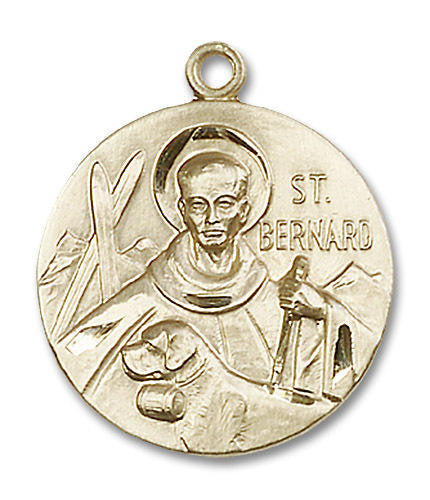 Large St Bernard Medal - 14kt Gold 1 x 7/8 Round Pendant 0836