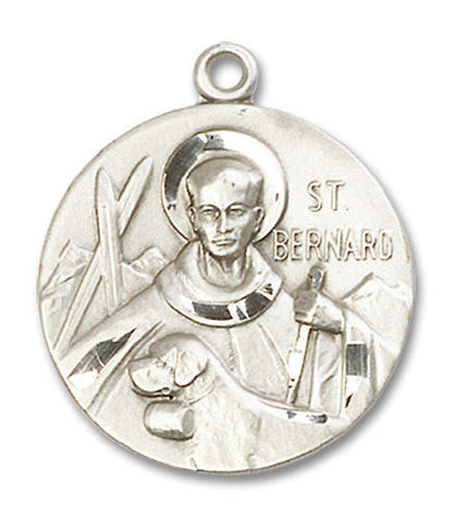 Large St Bernard Medal - Sterling Silver 1 x 7/8 Round Pendant 0836SS