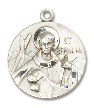 Large St. Bernard Medal - Sterling Silver 1" x 7/8" Round Pendant (0836SS)