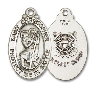 Large St. Christopher Coast Guard Medal - Sterling Silver 1 1/8" x 5/8" Oval Pendant (1175SS3)