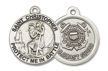 Large St. Christopher Coast Guard Medal - Sterling Silver 1" x 7/8" Round Pendant (1174SS3)