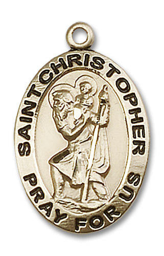 Large St Christopher Medal - 14kt Gold 1 x 5/8 Oval Pendant 4020