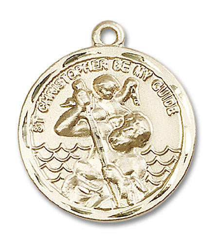 Large St Christopher Medal - 14kt Gold 1 x 7/8 Round Pendant 0036C