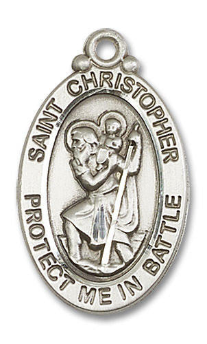 Large St Christopher Medal - Sterling Silver 1 1/8 x 5/8 Oval Pendant 1175SS