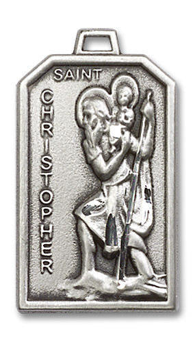Large St Christopher Medal - Sterling Silver 1 1/8 x 5/8 Rectangular Pendant 5721SS