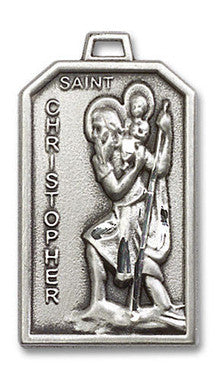 Large St. Christopher Medal - Sterling Silver 1 1/8" x 5/8" Rectangular Pendant (5721SS)