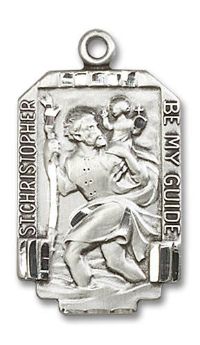 Large St Christopher Medal - Sterling Silver 1 x 5/8 Rectangular Pendant 4209SS