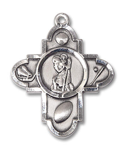 Large St Christopher Multi-Sport 5-Way Medal - Sterling Silver 1 1/8 x 7/8 Pendant 5731SS