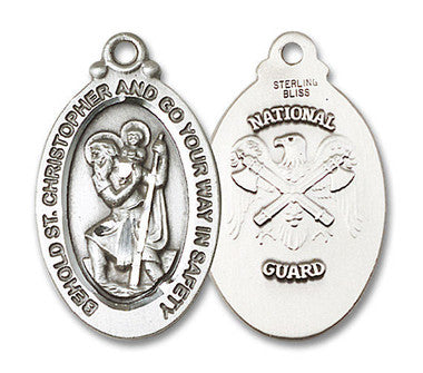 Large St. Christopher National Guard Medal - Sterling Silver 1 1/8" x 5/8" Oval Pendant (4145SS5)