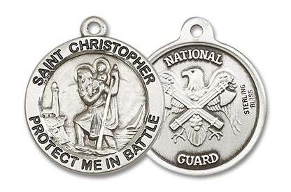 Large St Christopher National Guard Medal - Sterling Silver 1 x 7/8 Round Pendant 1174SS5