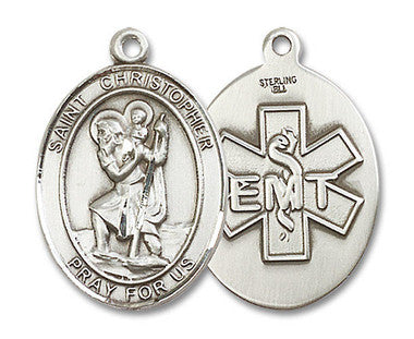 Large St. Christopher Paramedic Medal - Sterling Silver 1" x 3/4" Oval Pendant (7022SS10)