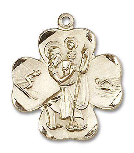 Large St Christopher Shamrock Sports Pendant - 14kt Gold 1 x 7/8 4136