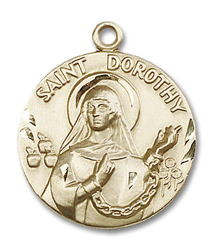 Large St Dorothy Medal - 14kt Gold 1 x 7/8 Round Pendant 0838