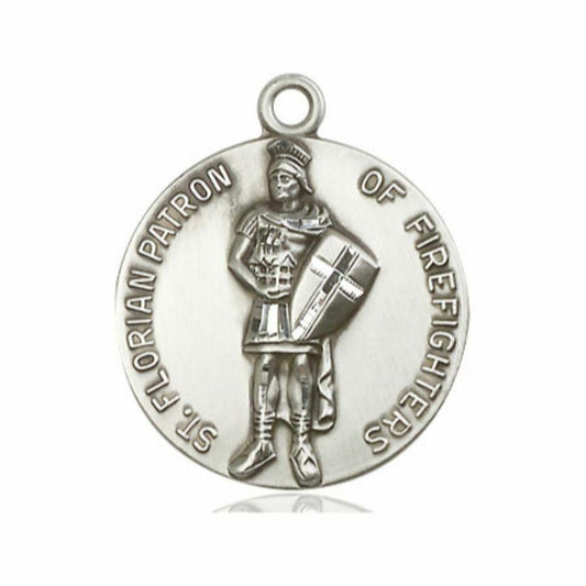 Large St Florian Firefighter Medal - Sterling Silver 1 x 7/8 Round Pendant 5687SS