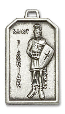 Large St. Florian Medal - Sterling Silver 1 1/8" x 5/8" Rectangular Pendant (5726SS)