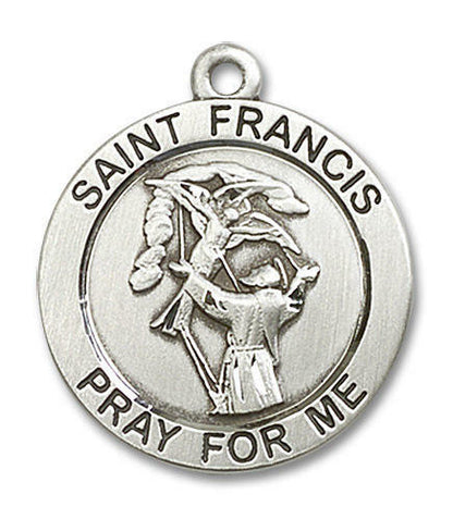 Large St Francis Medal - Sterling Silver 1 x 7/8 Round Pendant 4084SS