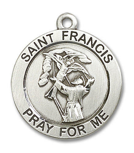 Large St Francis Medal - Sterling Silver 1 x 7/8 Round Pendant 4084SS