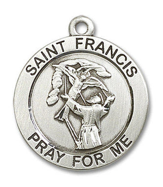 Large St. Francis Medal - Sterling Silver 1" x 7/8" Round Pendant (4084SS)
