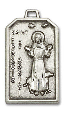 Large St. Francis of Assisi Medal - Sterling Silver 1 1/8" x 5/8" Rectangular Pendant (5724SS)