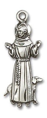 Large St. Francis with Dog Pendant - Sterling Silver 1" x 3/8" (5905SS)