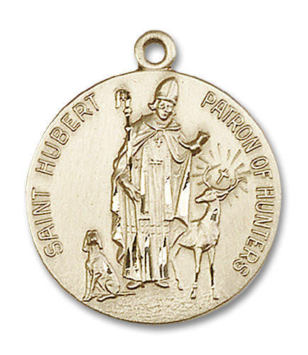 Large St Hubert Patron of Hunters Medal - 14kt Gold 1 x 7/8 Round Pendant 0893