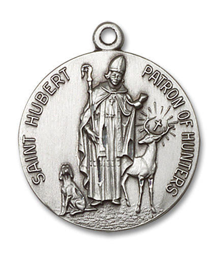 Large St Hubert Patron of Hunters Medal - Sterling Silver 1 x 7/8 Round Pendant 0893SS