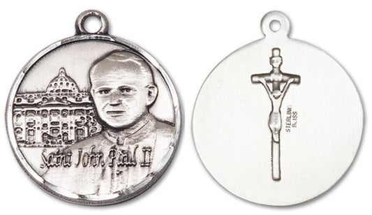 Large St John Paul II Vatican Medal - Sterling Silver 1 x 7/8 Round Pendant 1013SS
