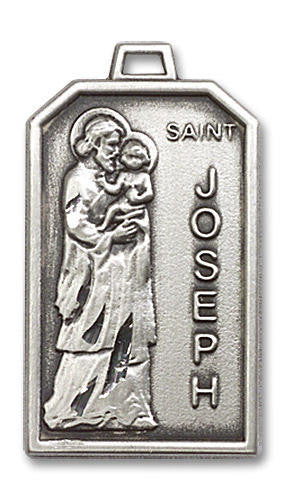 Large St Joseph Medal - Sterling Silver 1 1/8 x 5/8 Rectangular Pendant 5722SS