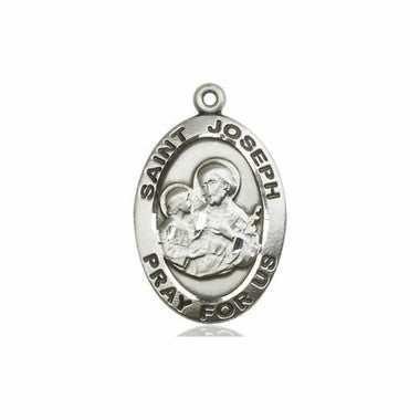 Large St. Joseph Medal - Sterling Silver 1" x 5/8" Oval Pendant (4024SS)
