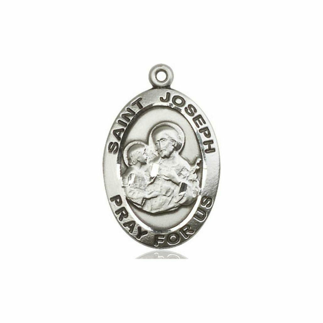 Large St Joseph Medal - Sterling Silver 1 x 5/8 Oval Pendant 4024SS