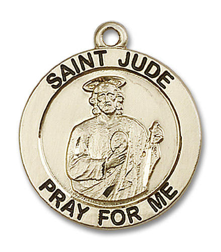 Large St Jude Medal - 14kt Gold 1 x 7/8 Round Pendant 4078